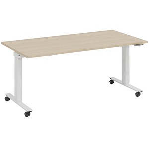 fm Topspin elektrisch höhenverstellbarer Schreibtisch ahorn, verkehrsweiß rechteckig, T-Fuß-Gestell mit Rollen weiß 140,0 x 80,0 cm fm Topspin elektrisch höhenverstellbarer Schreibtisch ahorn, verkehrsweiß rechteckig, T-Fuß-Gestell mit Rollen weiß 140,0 x 80,0 cm von fm