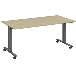 fm Slimfit elektrisch höhenverstellbarer Schreibtisch akazie, anthrazit metallic rechteckig, T-Fuß-Gestell mit Rollen grau 160,0 x 80,0 cm von fm