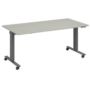 fm Topspin elektrisch höhenverstellbarer Schreibtisch lichtgrau, anthrazit metallic rechteckig, T-Fuß-Gestell mit Rollen grau 160,0 x 70,0 cm von fm