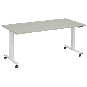 fm Topspin elektrisch höhenverstellbarer Schreibtisch lichtgrau, verkehrsweiß rechteckig, T-Fuß-Gestell mit Rollen weiß 160,0 x 70,0 cm fm Topspin elektrisch höhenverstellbarer Schreibtisch lichtgrau, verkehrsweiß rechteckig, T-Fuß-Gestell mit Rollen weiß 160,0 x 70,0 cm von fm