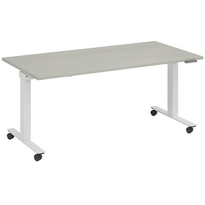 fm Slimfit elektrisch höhenverstellbarer Schreibtisch lichtgrau, verkehrsweiß rechteckig, T-Fuß-Gestell mit Rollen weiß 180,0 x 70,0 cm von fm