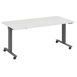fm Topspin elektrisch höhenverstellbarer Schreibtisch weiß, anthrazit metallic rechteckig, T-Fuß-Gestell mit Rollen grau 160,0 x 80,0 cm fm Topspin elektrisch höhenverstellbarer Schreibtisch weiß, anthrazit metallic rechteckig, T-Fuß-Gestell mit Rollen grau 160,0 x 80,0 cm von fm