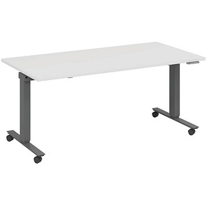 fm Topspin elektrisch höhenverstellbarer Schreibtisch weiß, anthrazit metallic rechteckig, T-Fuß-Gestell mit Rollen grau 180,0 x 70,0 cm fm Topspin elektrisch höhenverstellbarer Schreibtisch weiß, anthrazit metallic rechteckig, T-Fuß-Gestell mit Rollen grau 180,0 x 70,0 cm von fm