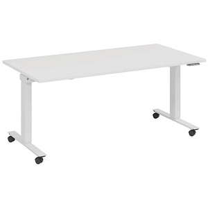 fm Slimfit elektrisch höhenverstellbarer Schreibtisch weiß, verkehrsweiß rechteckig, T-Fuß-Gestell mit Rollen weiß 140,0 x 70,0 cm von fm