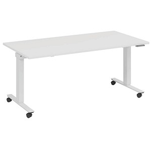 fm Slimfit elektrisch höhenverstellbarer Schreibtisch weiß, verkehrsweiß rechteckig, T-Fuß-Gestell mit Rollen weiß 140,0 x 80,0 cm von fm