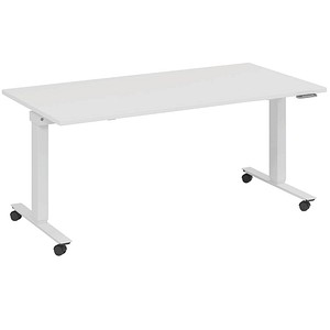 fm Slimfit elektrisch höhenverstellbarer Schreibtisch weiß, verkehrsweiß rechteckig, T-Fuß-Gestell mit Rollen weiß 160,0 x 70,0 cm von fm