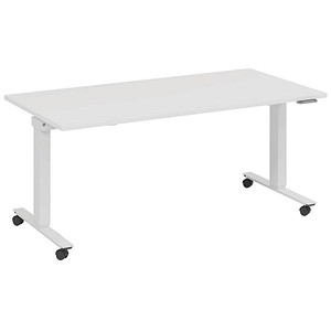 fm Slimfit elektrisch höhenverstellbarer Schreibtisch weiß, verkehrsweiß rechteckig, T-Fuß-Gestell mit Rollen weiß 180,0 x 80,0 cm von fm