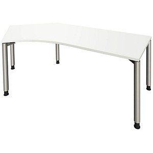 fm fastline Schreibtisch weiß Bogenform, 4-Fuß-Gestell silber 220,0 x 80,0 cm von fm