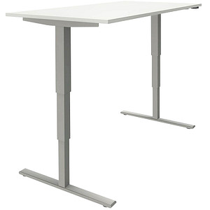 fm fastline elektrisch höhenverstellbarer Schreibtisch weiß rechteckig, T-Fuß-Gestell silber 160,0 x 80,0 cm von fm