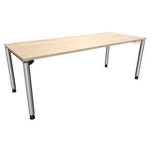 fm fastline höhenverstellbarer Schreibtisch akazie rechteckig, 4-Fuß-Gestell silber 200,0 x 80,0 cm von fm