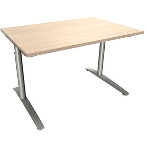 fm fastline höhenverstellbarer Schreibtisch akazie rechteckig, C-Fuß-Gestell Rundrohr silber 120,0 x 80,0 cm von fm