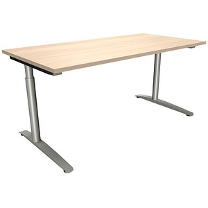 fm fastline höhenverstellbarer Schreibtisch akazie rechteckig, C-Fuß-Gestell Rundrohr silber 160,0 x 80,0 cm von fm