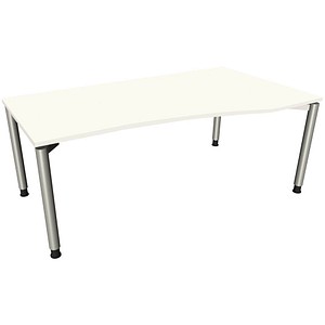 fm fastline höhenverstellbarer Schreibtisch weiß Bogenform, 4-Fuß-Gestell silber 180,0 x 80,0/100,0 cm von fm