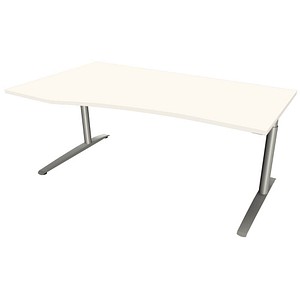 fm fastline höhenverstellbarer Schreibtisch weiß Bogenform, C-Fuß-Gestell silber 180,0 x 80,0/100,0 cm von fm