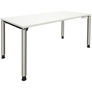 fm fastline höhenverstellbarer Schreibtisch weiß rechteckig, 4-Fuß-Gestell silber 160,0 x 80,0 cm von fm