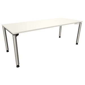 fm fastline höhenverstellbarer Schreibtisch weiß rechteckig, 4-Fuß-Gestell silber 200,0 x 80,0 cm von fm