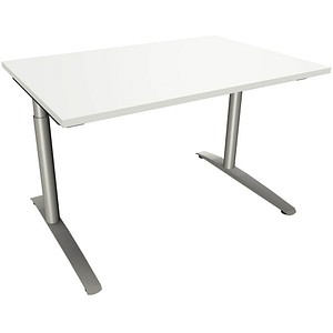fm fastline höhenverstellbarer Schreibtisch weiß rechteckig, C-Fuß-Gestell Rundrohr silber 120,0 x 80,0 cm von fm