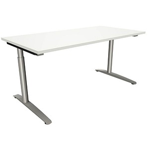 fm fastline höhenverstellbarer Schreibtisch weiß rechteckig, C-Fuß-Gestell Rundrohr silber 160,0 x 80,0 cm von fm