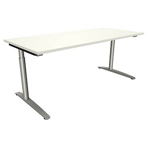fm fastline höhenverstellbarer Schreibtisch weiß rechteckig, C-Fuß-Gestell Rundrohr silber 180,0 x 80,0 cm von fm