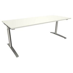 fm fastline höhenverstellbarer Schreibtisch weiß rechteckig, C-Fuß-Gestell Rundrohr silber 200,0 x 80,0 cm von fm