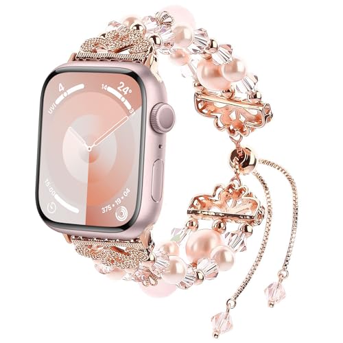 fohuas Kompatibel mit Apple Watch Armband 42 mm 44 mm, verstellbares iWatch-Band mit Kristallperlen, für Damen und Mädchen, elastisch, Ersatzarmband für iPhone Watch Serie SE 6, 5, 4, 3, 2, 1, Sport, Edition - Rotgold fohuas Kompatibel mit Apple Watch Armband 42 mm 44 mm, verstellbares iWatch-Band mit Kristallperlen, für Damen und Mädchen, elastisch, Ersatzarmband für iPhone Watch Serie SE 6, 5, 4, 3, 2, 1, Sport, Edition - Rotgold von fohuas