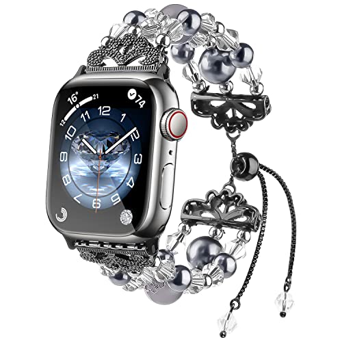 fohuas Perlenarmband, kompatibel mit Apple Watch Serie SE 7, 6, 5, 4, 3, 2, 1, verstellbare Kristallperlen, handgefertigt, Perlen, iWatch-Band, elastisches Stretch-Schmuckarmband für Damen und Mädchen fohuas Perlenarmband, kompatibel mit Apple Watch Serie SE 7, 6, 5, 4, 3, 2, 1, verstellbare Kristallperlen, handgefertigt, Perlen, iWatch-Band, elastisches Stretch-Schmuckarmband für Damen und Mädchen von fohuas