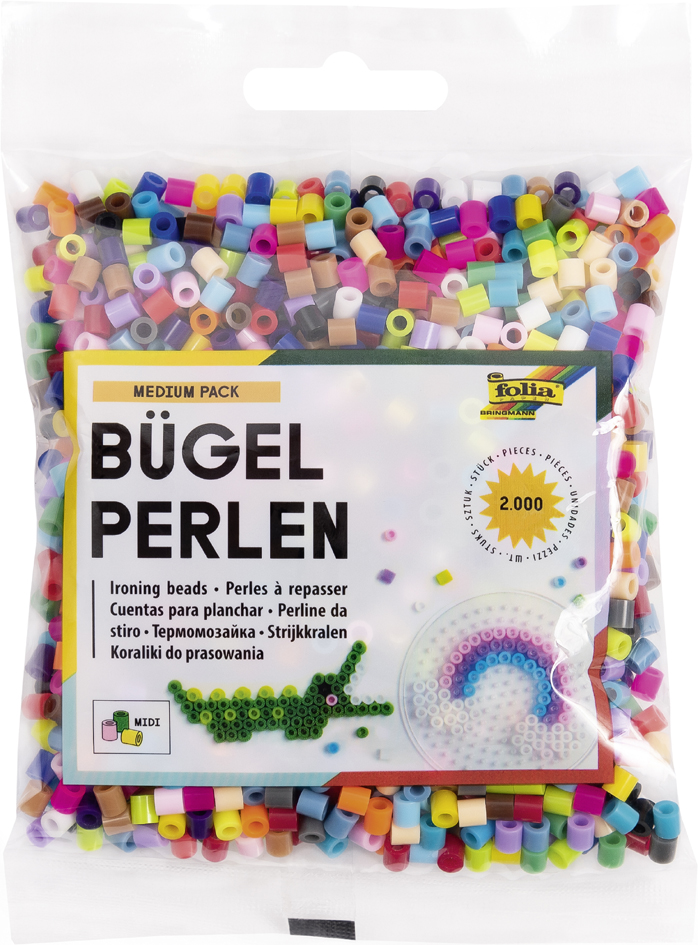 folia Bügelperlen, farbig sortiert, 2.000 Stück, Beutel von folia