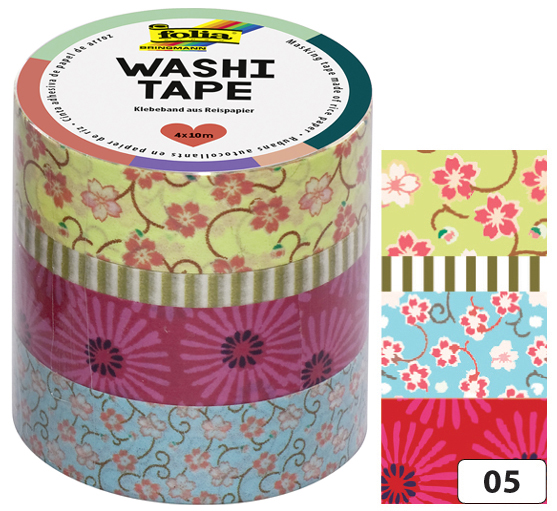 folia Deko-Klebeband Washi-Tape BLUMENREIGEN, 4er Set von folia