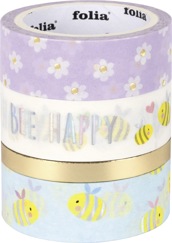 folia Deko-Klebeband Washi-Tape HOTFOIL BEES, 4er Set von folia