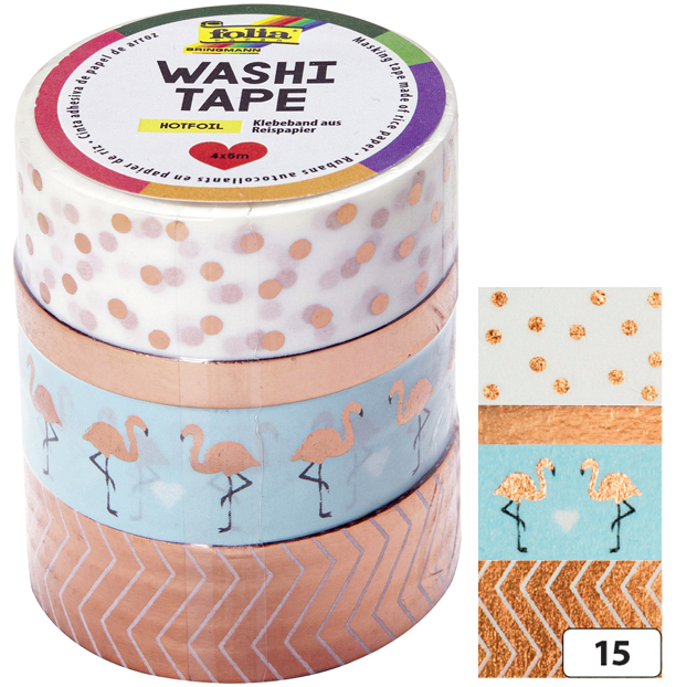 folia Deko-Klebeband Washi-Tape HOTFOIL ROSEGOLD, 4er Set von folia