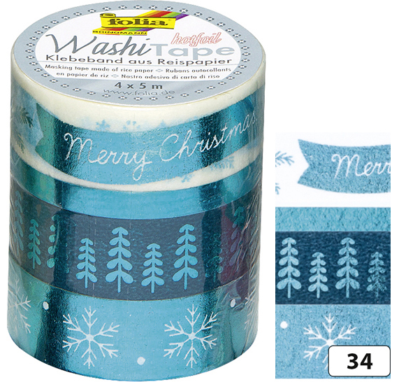 folia Deko-Klebeband Washi-Tape Hotfoil Eisblau, 4er Set von folia