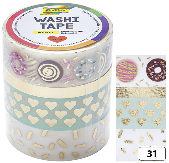 folia Deko-Klebeband Washi-Tape Hotfoil Gold II, 4er Set von folia