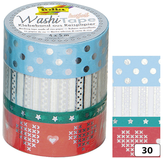 folia Deko-Klebeband Washi-Tape Hotfoil Silber III, 4er Set von folia