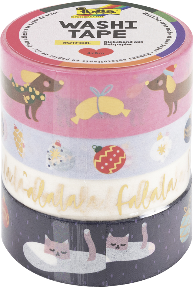 folia Deko-Klebeband Washi-Tape Weihnachten FALALA, 4er-Set von folia