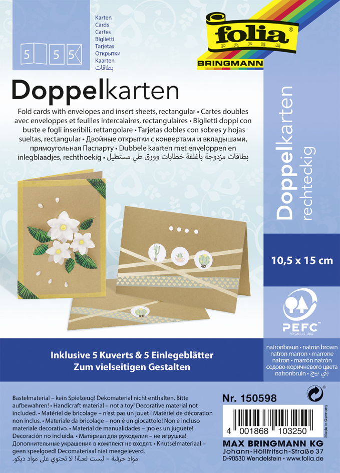 folia Doppelkarten, 105 x 150 mm, 220 g/qm, natronbraun von folia