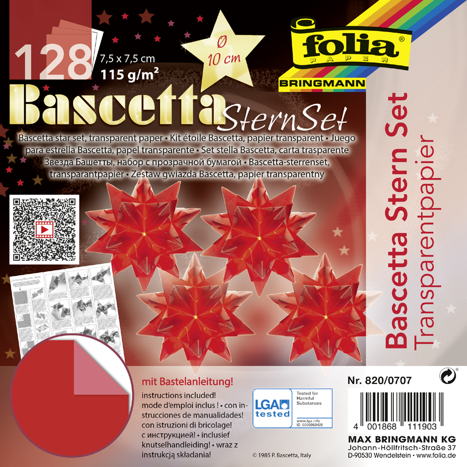 folia Faltblätter Bascetta-Stern, 75 x 75 mm, rot von folia
