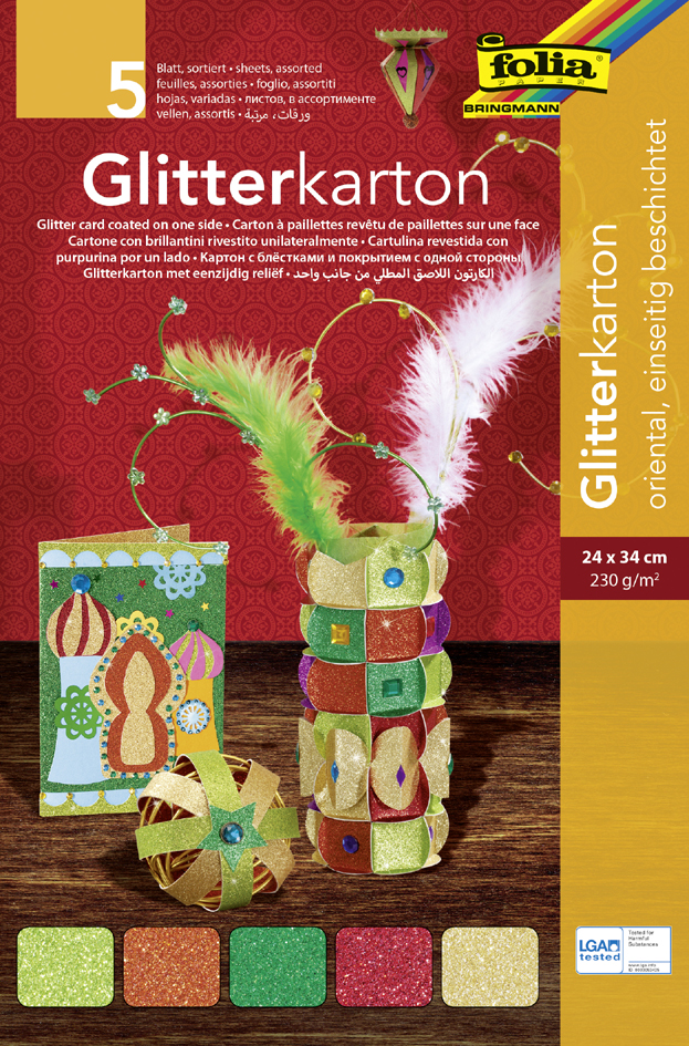 folia Glitterkarton , Oriental, , 240 x 340 mm, 300 g/qm von folia