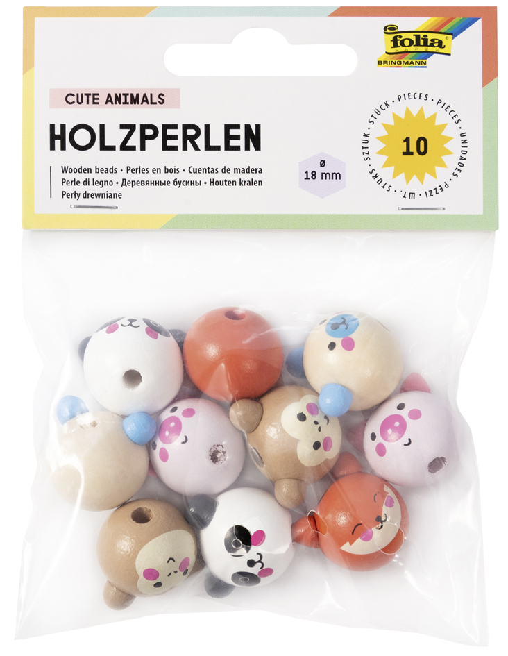 folia Holzperlen CUTE ANIMALS, rund von folia