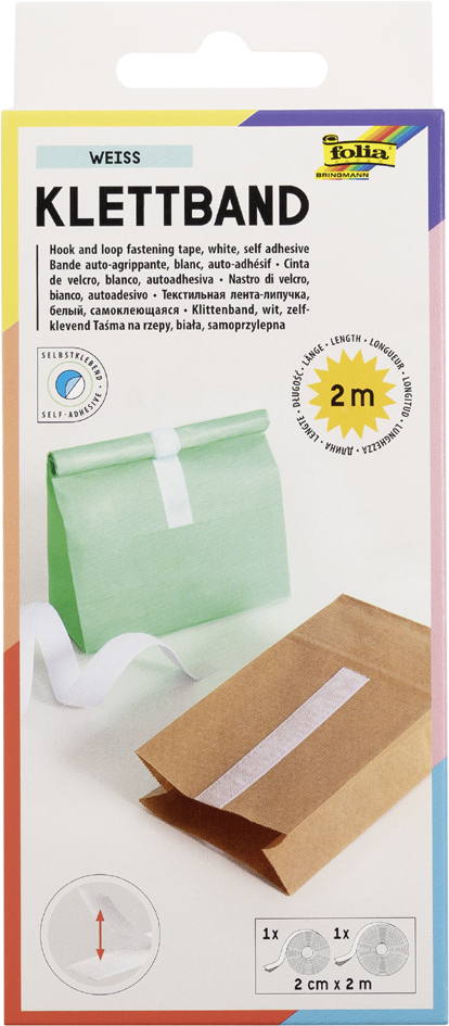 folia Klettband, 20 mm x 2 m, selbstklebend, weiß folia Klettband, 20 mm x 2 m, selbstklebend, weiß von folia