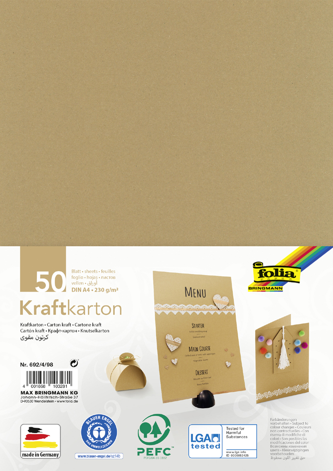 folia Kraftkarton, 230 g/qm, DIN A5, 50 Blatt von folia