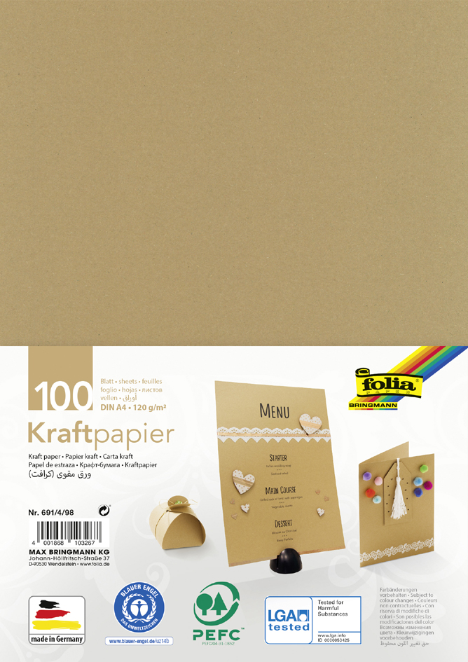 folia Kraftpapier, 120 g/qm, DIN A5, 100 Blatt von folia
