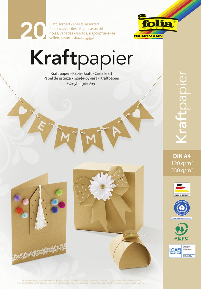 folia Kraftpapier-Block, DIN A4, 20 Blatt, sortiert von folia