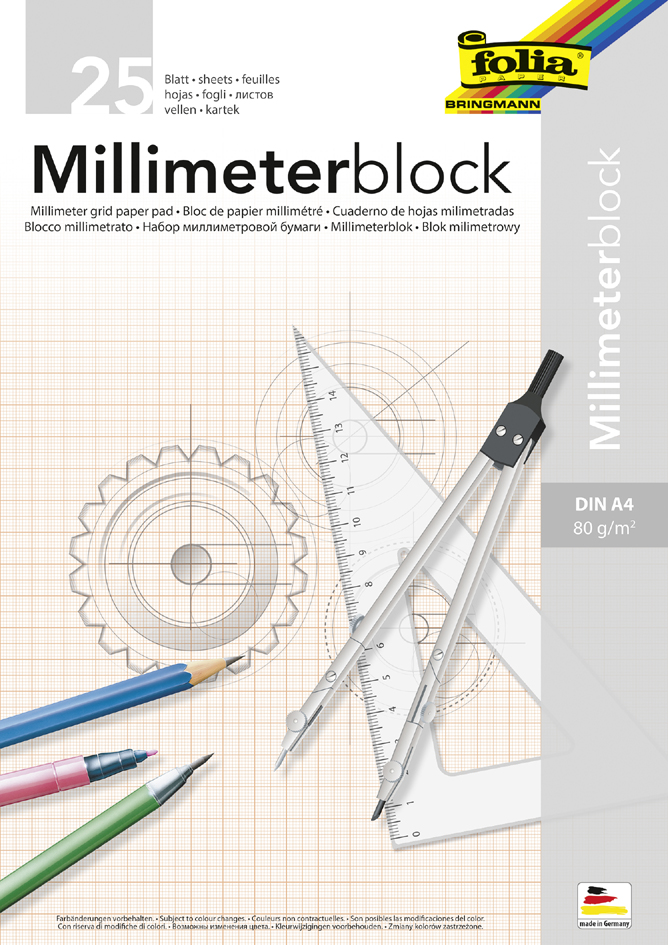folia Millimeterpapier-Block, DIN A4, 80 g/qm, 25 Blatt von folia