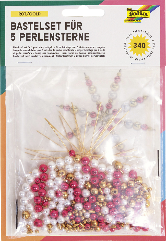 folia Perlensterne-Set, 340-teilig, rot / gold / perlweiß von folia