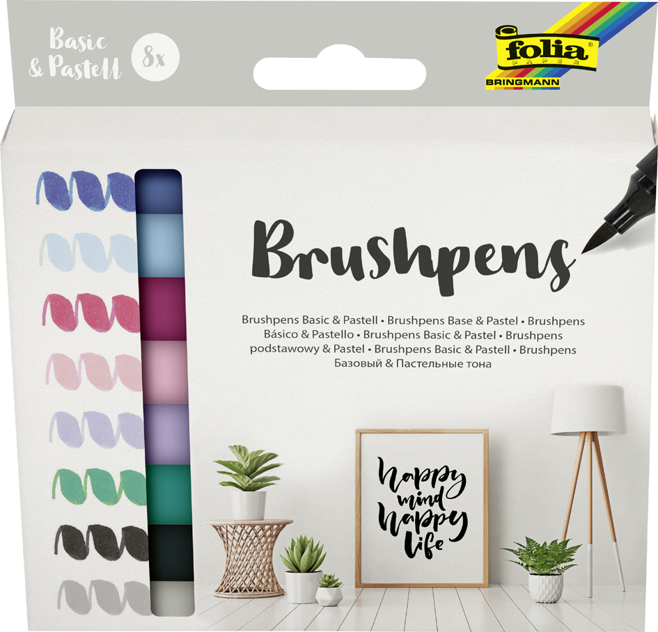 folia Pinselstift Brush Pens , Basic & Pastell, , 8er Set von folia