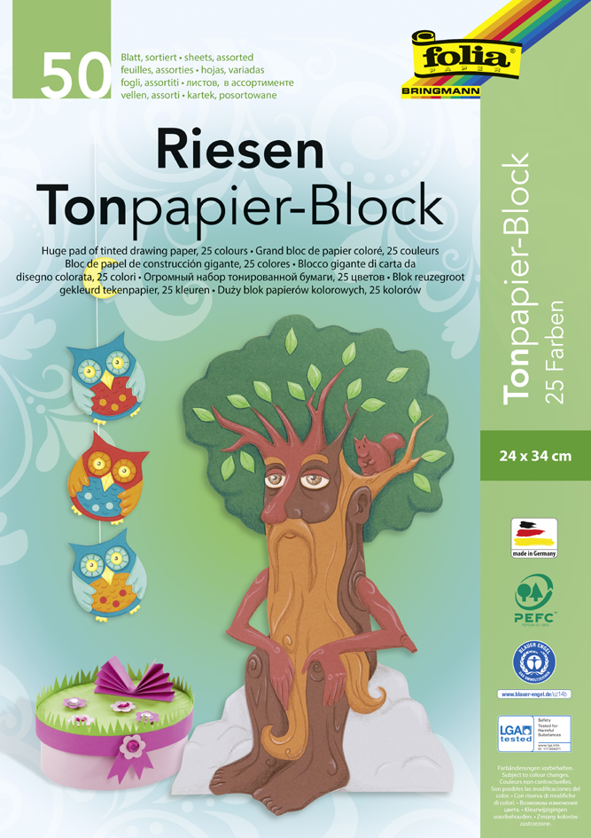 folia Riesen Tonpapierblock, (B)240 x (H)340 mm, 130 g/qm von folia