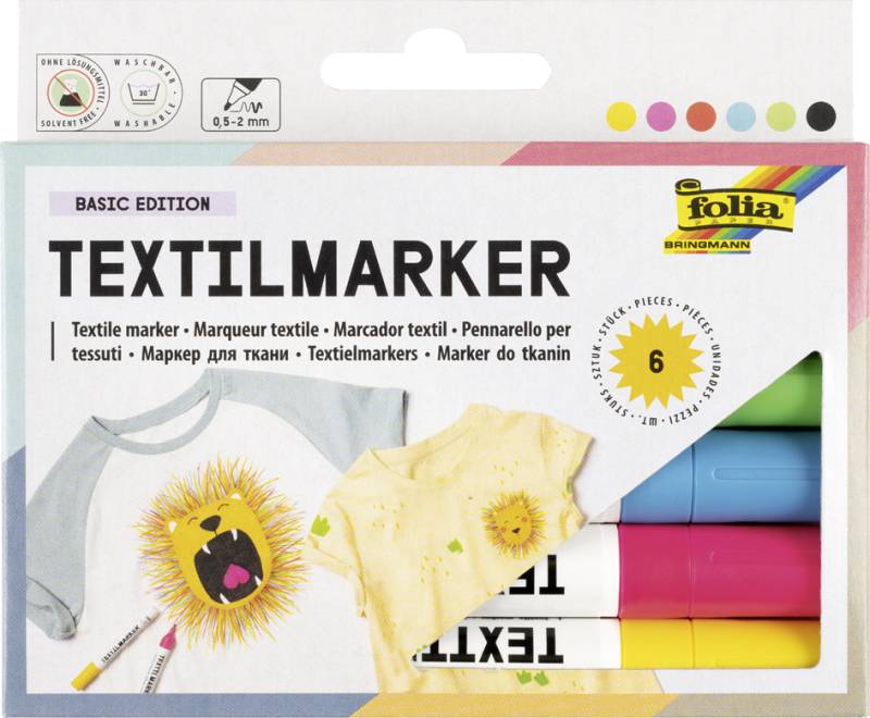 folia Textilmarker, 6er Set, farbig sortiert von folia