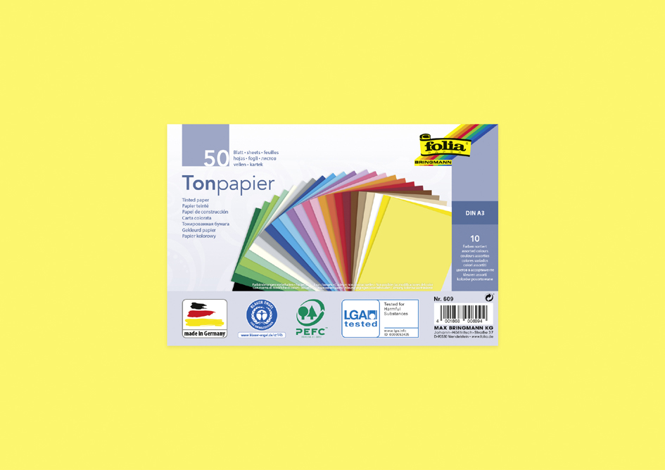 folia Tonpapier, DIN A3, 130 g/qm, farbig sortiert von folia