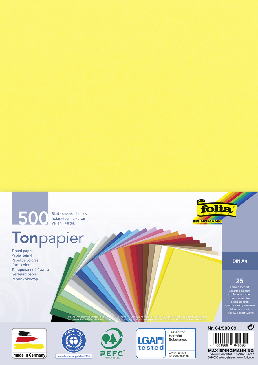 folia Tonpapier, DIN A4, 130 g/qm, farbig sortiert von folia