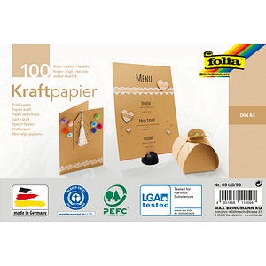 folia Tonpapier Kraftpapier braun 120 g/qm 100 Blatt von folia